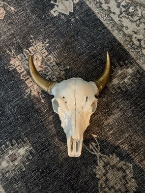 Decorative Faux Bull Skull Wall Accent in White and Gold